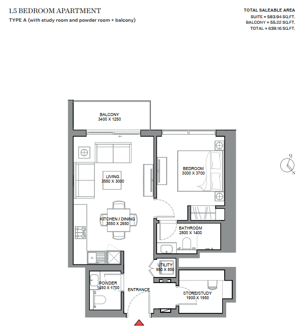 1 Bedroom + Study