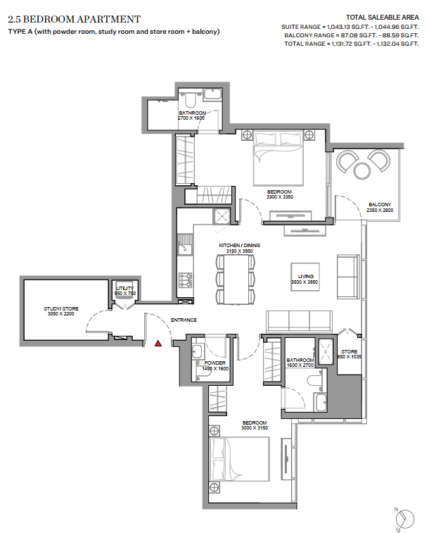 2 Bedroom + Study